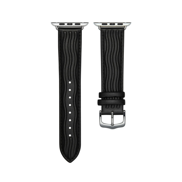 Embossed Line Genuine Leather Watch Band